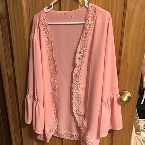 Elegant Pink Lace Trim Blouse